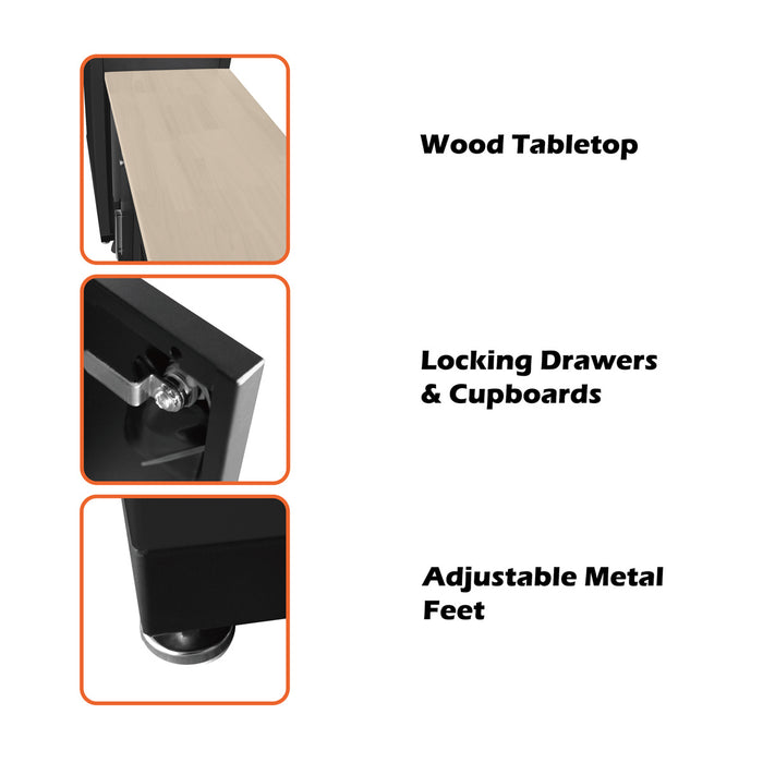 TMG Industrial 8-Piece Garage Storage Cabinet Combo Set, Fully-Welded, Pre-Sealed Wooden Tabletop, Workbench Station, Lockers, Adjustable Levelling, Matte Black Powder Coated Finish, TMG-GCC08