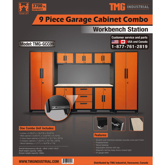 TMG-GCC09 9-Piece Garage Cabinet Workbench Combo Set, Pre-assembled, Fully Welded