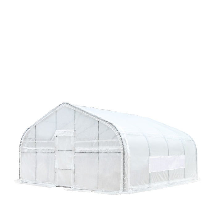 TMG Industrial 20' x 20' Tunnel Greenhouse Grow Tent with 12 Mil Ripstop Leno Mesh Cover, Cold Frame, Roll-up Windows, Peak Ceiling Roof, TMG-GH2020