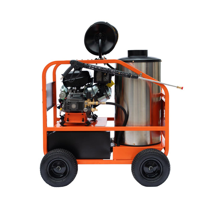 Nettoyeur haute pression à eau chaude TMG Industrial 4000 PSI avec enrouleur de tuyau de 85', moteur Kohler 14 HP, démarrage électrique, à mazout, pompe à piston triplex, TMG-HW41R