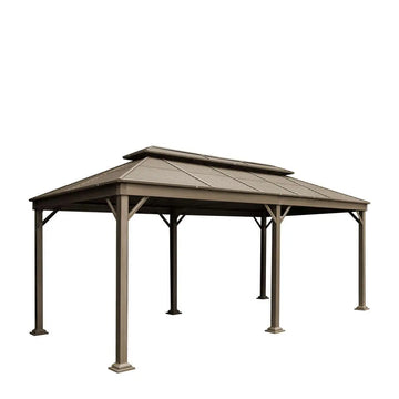 10' x 20' Hardtop, Double Tier Steel Roof Patio Gazebo, Mosquito Nets