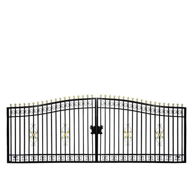TMG Industrial 110-ft Bi-Parting Ornamental Wrought Iron Gate & Fence Panels Combo Pack, All Steel, Powder Coated, TMG-MG110P