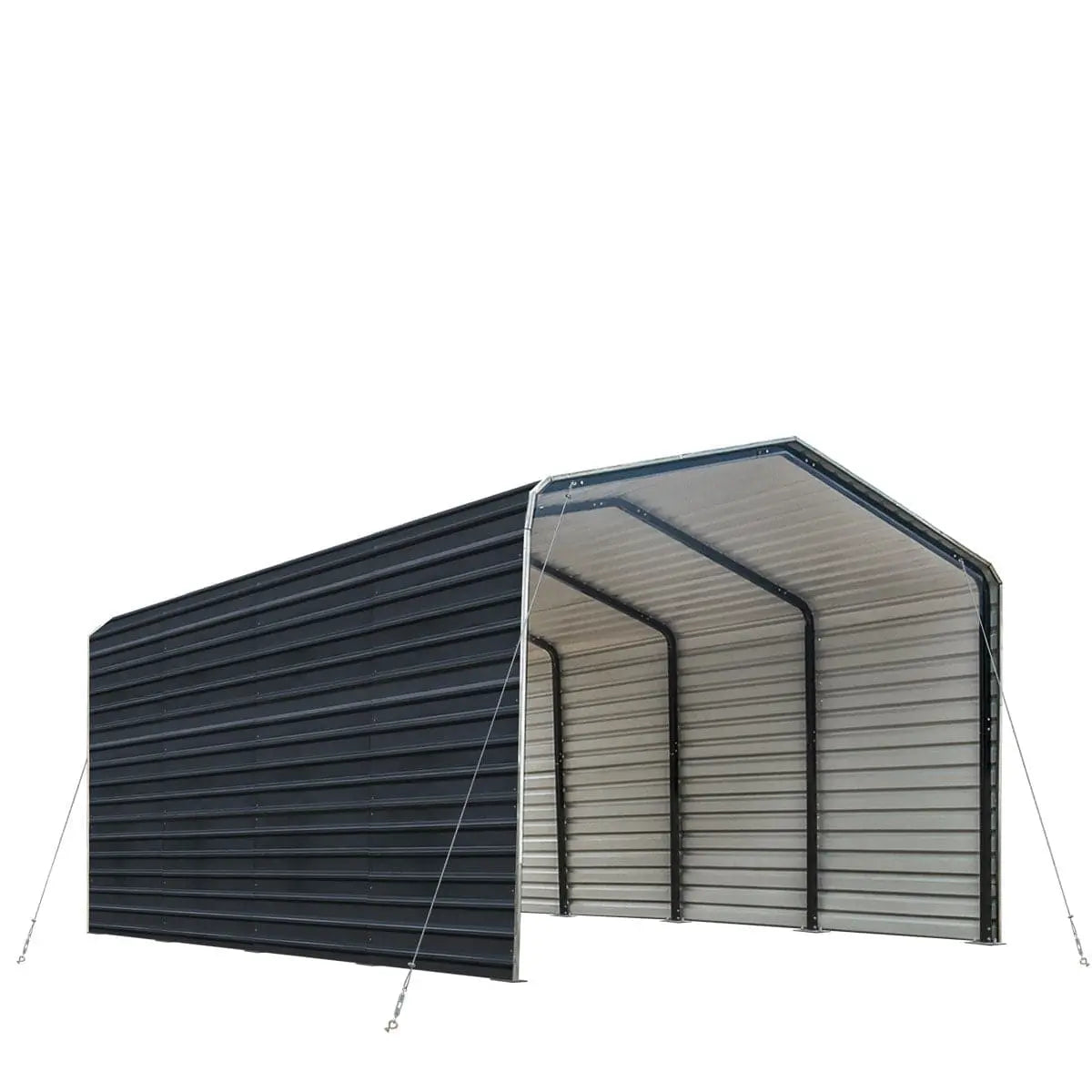 Y1105 GN8-200 Gloss Charcoal QM アウトレット TMG 12' x 20' Metal Shed Carport with 8' Enclosed Sidewalls