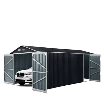 TMG Industrial 13’ x 20’ Metal Garage Shed with Double Front Doors, 7’9” Peak Height, Side Entry Door, 240 Sq-Ft Floor Space, TMG-MS1320A