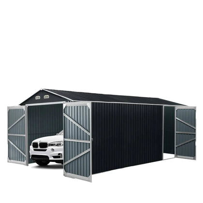 Abri de garage industriel en métal TMG 13' x 20' avec portes avant doubles, hauteur maximale de 7'9", porte d'entrée latérale, espace au sol de 240 pieds carrés, TMG-MS1320A