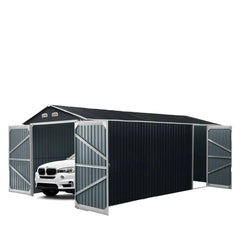 13' x 20' Metal Garage Shed, Double Front & Side Doors, 240 Sq-Ft, 7'9