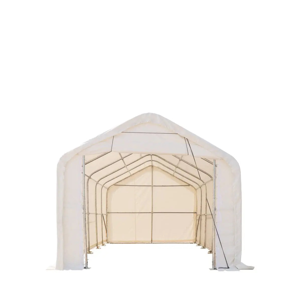 TMG Industrial 15’ x 25’ RV/Motorhome Storage Shelter, 17 oz PVC Fabric Cover, Front Roll-Up Door, Enclosed Rear Wall, 3-Layer Galvanized Steel Frame, 10’ Straight Sidewalls, TMG-ST1525