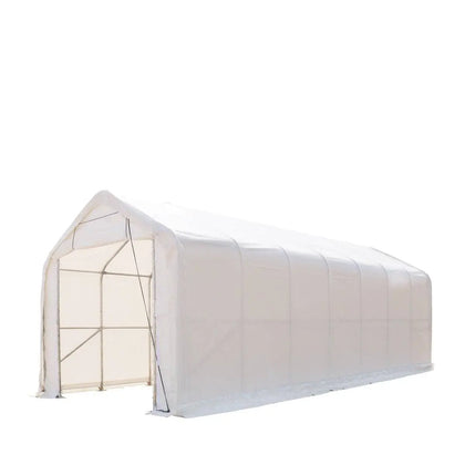 15' x 35' RV Carport Motorhome Storage Shelter, 17 oz PVC Fabric Cover, Front Roll-Up Door, Enclosed Rear Wall, 3-Layer Galvanized Steel Frame, 10' Straight Sidewalls, TMG-ST1535