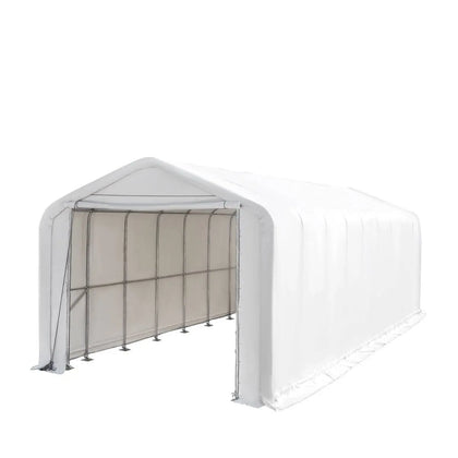 18' x 45' RV Carport Motorhome Storage Shelter, 17 oz PVC Fabric Cover, Front Roll-Up Door, Enclosed Rear Wall, 3-Layer Galvanized Steel Frame, 13' Straight Sidewalls, TMG-ST1845