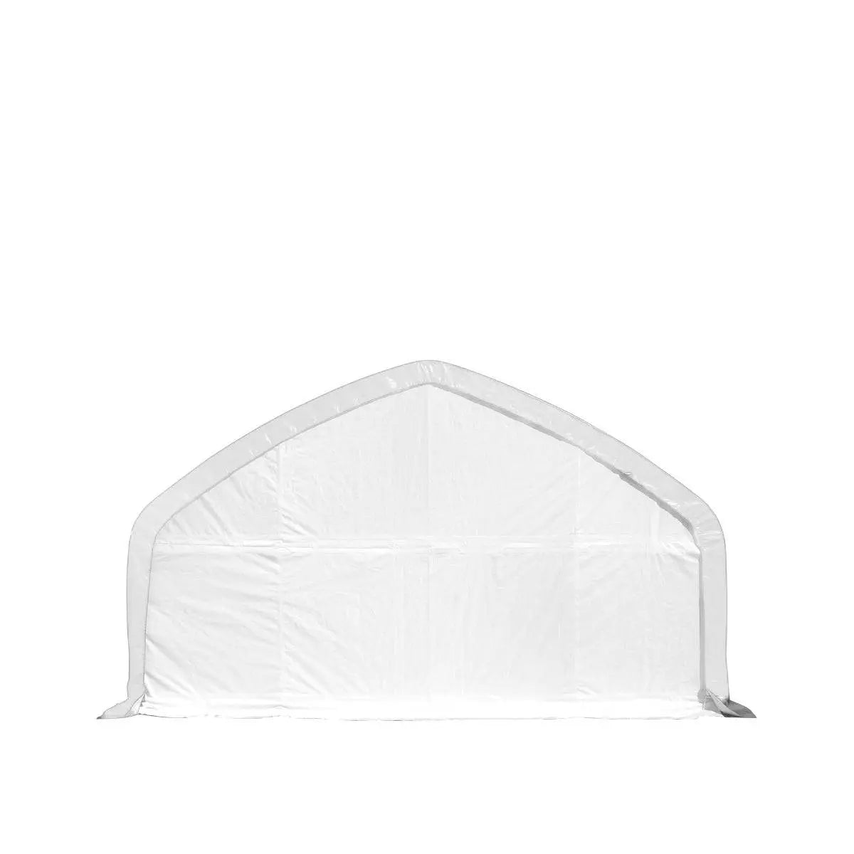 TMG Industrial 20' x 30' Straight Wall Peak Ceiling Storage Shelter with Heavy Duty 11 oz PE Cover & Drive Through Door, TMG-ST2031E