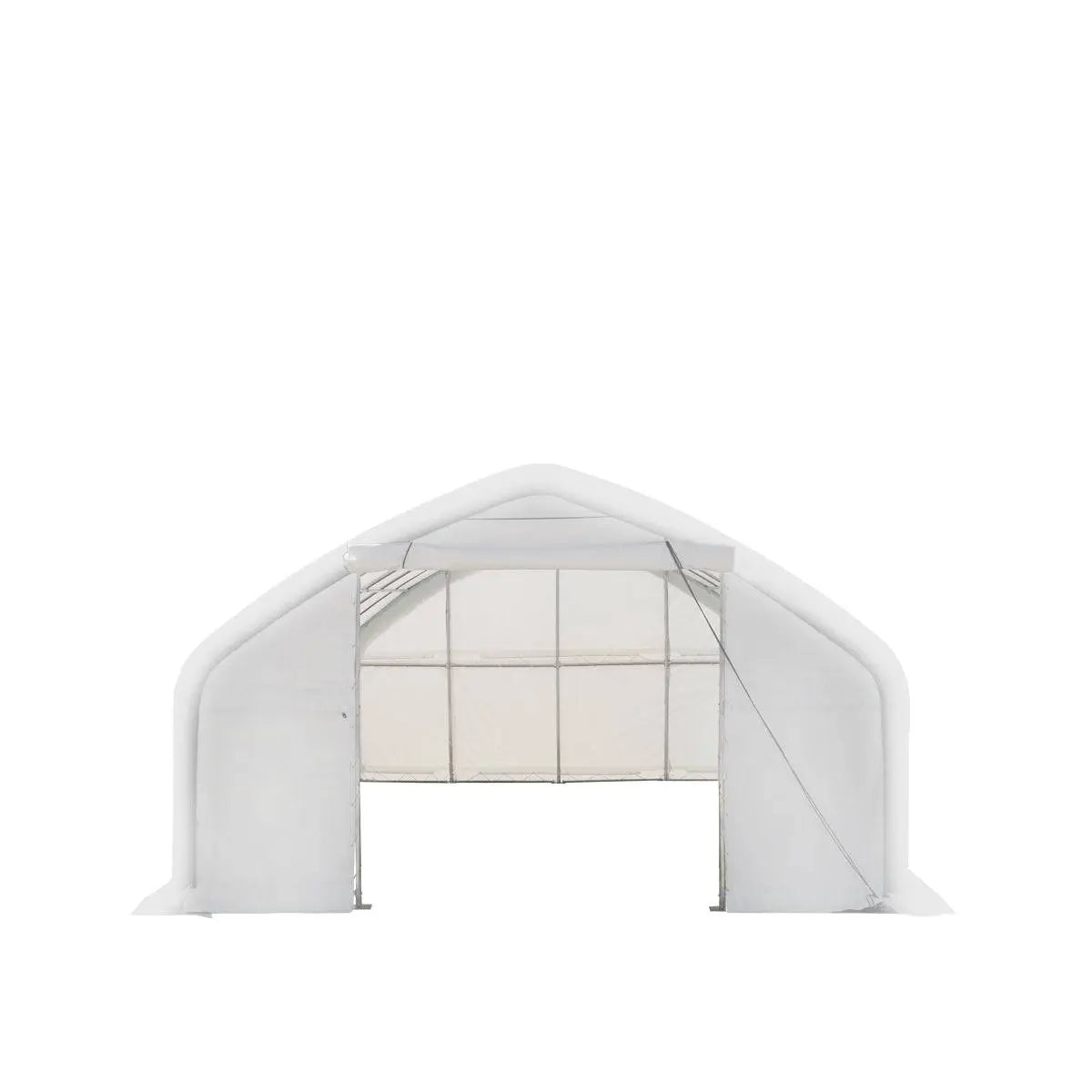TMG Industrial 20' x 30' Straight Wall Peak Ceiling Storage Shelter with Heavy Duty 17 oz PVC Cover & Drive Through Door, TMG-ST2031V (Previously ST2030V)