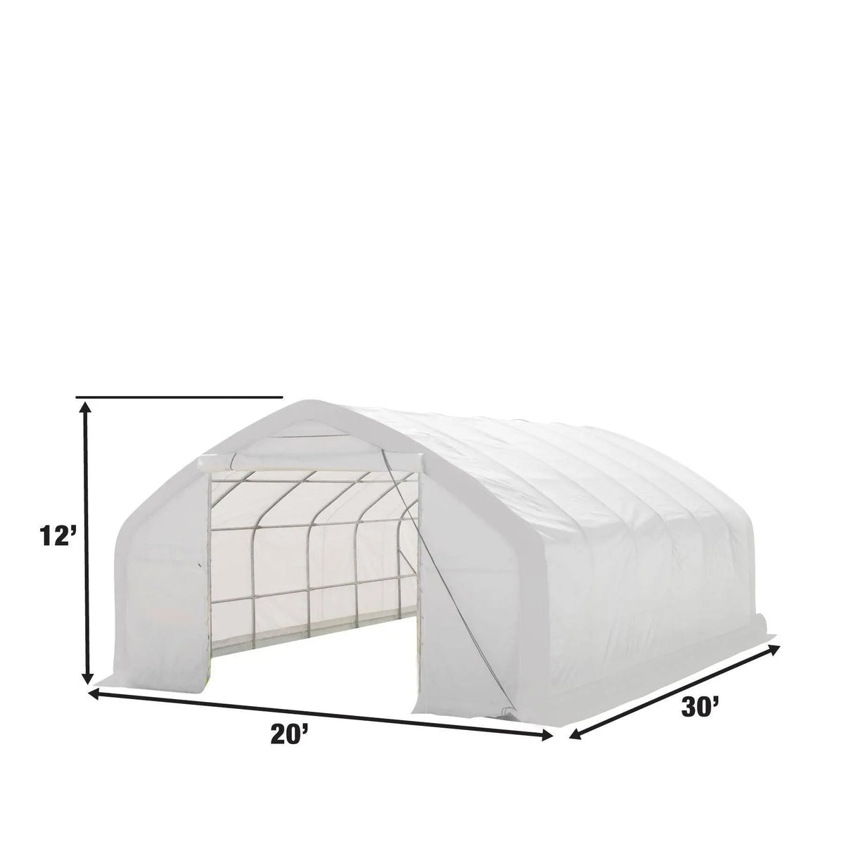 TMG Industrial 20' x 30' Straight Wall Peak Ceiling Storage Shelter with Heavy Duty 17 oz PVC Cover & Drive Through Door, TMG-ST2031V (Previously ST2030V)