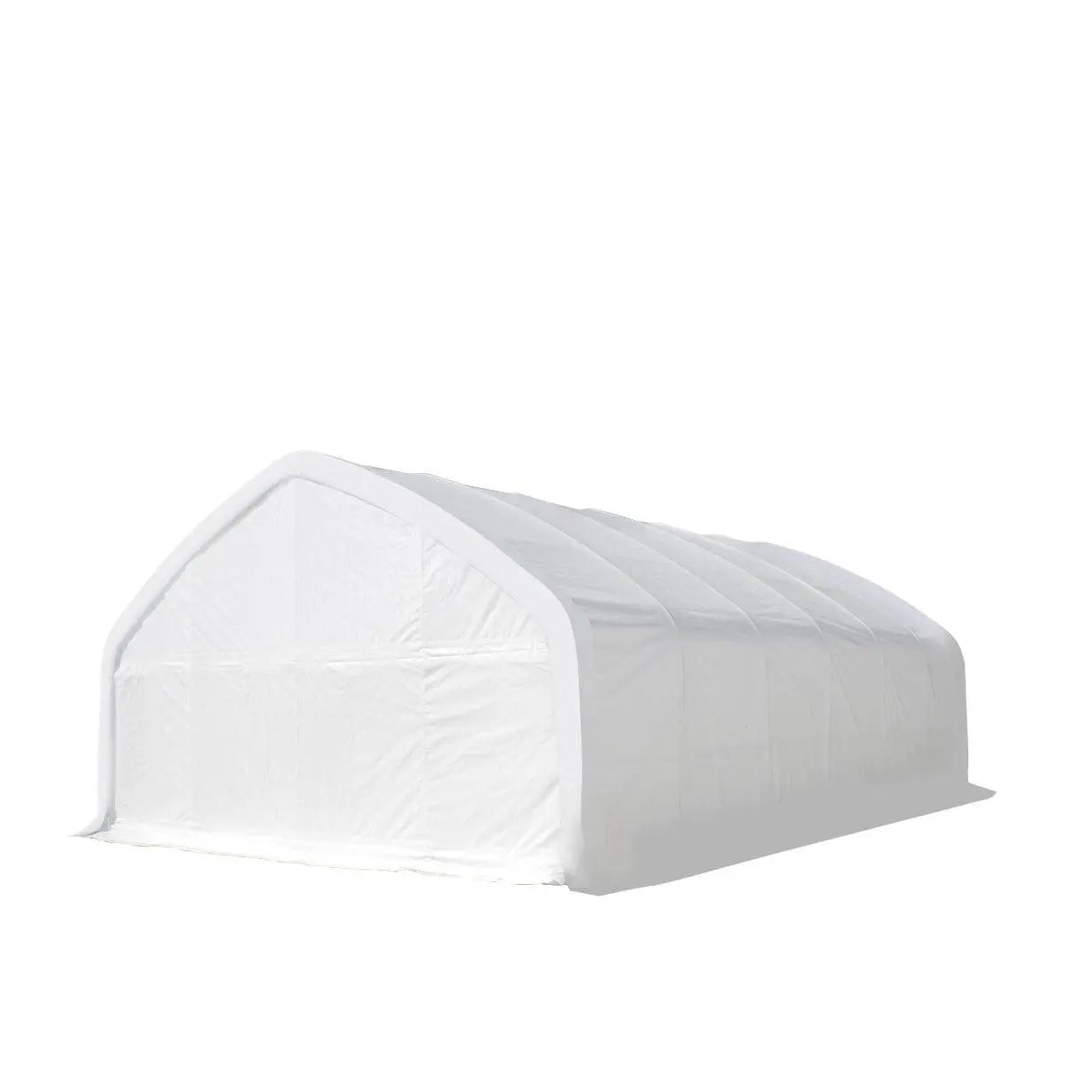 TMG Industrial 20' x 30' Straight Wall Peak Ceiling Storage Shelter with Heavy Duty 17 oz PVC Cover & Drive Through Door, TMG-ST2031V (Previously ST2030V)