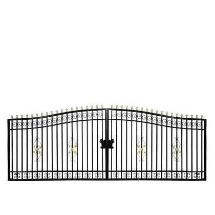 212-ft Bi-Parting Ornamental Wrought Iron Gate & Fence Panels Combo Pack, All Steel, Powder Coated, TMG-MG212P