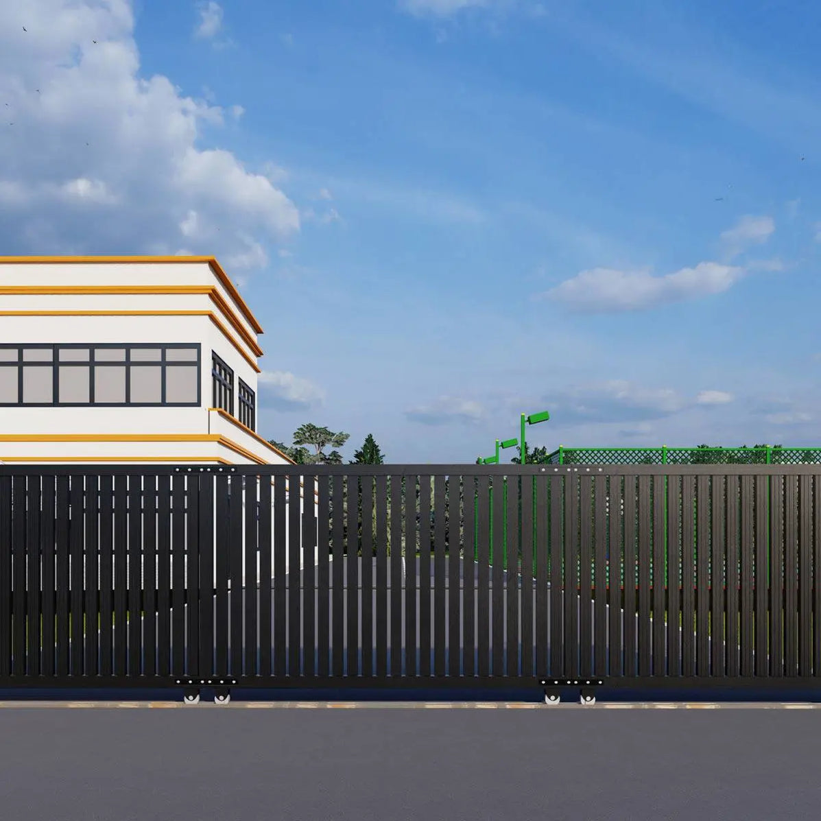 25-ft Driveway Privacy Sliding Wrought Iron Gate, Fully Welded