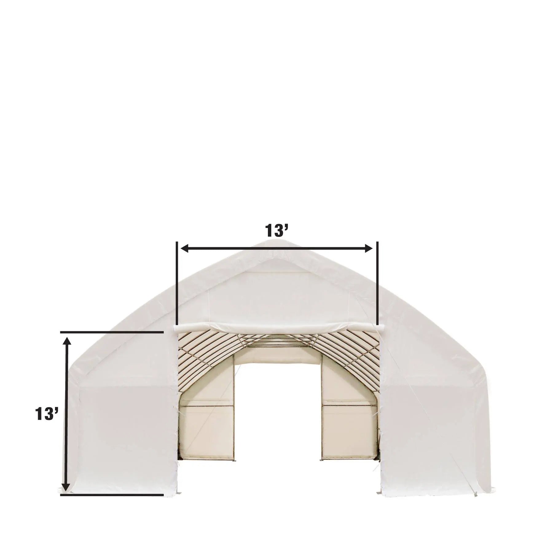 TMG Industrial 30' x 50' Straight Wall Peak Ceiling Storage Shelter with Heavy Duty 17 oz PVC Cover & Drive Through Doors, TMG-ST3050V