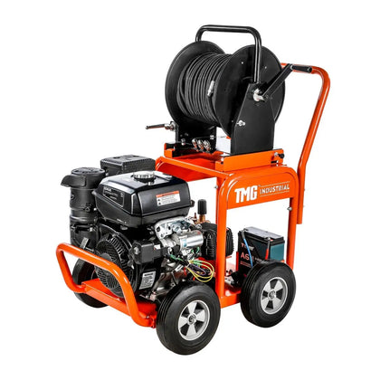 TMG Industrial 3600 PSI Kohler Powered Sewer Jetting Machine, Water Jetter, Drain Cleaner, 14 HP Kohler Engine, Inox Steel Nozzles, 200' Hose Reel, TMG-GWJ36