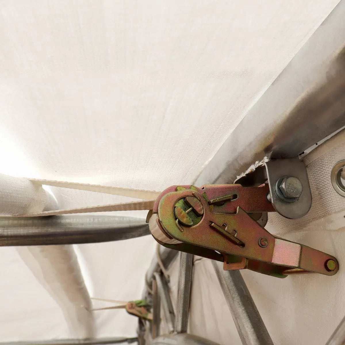 TMG Industrial 40' x 40' Dual Truss Container Shelter with Heavy Duty 21 oz PVC Cover, Fully Enclosed front and back endwalls, TMG-DT4041CG