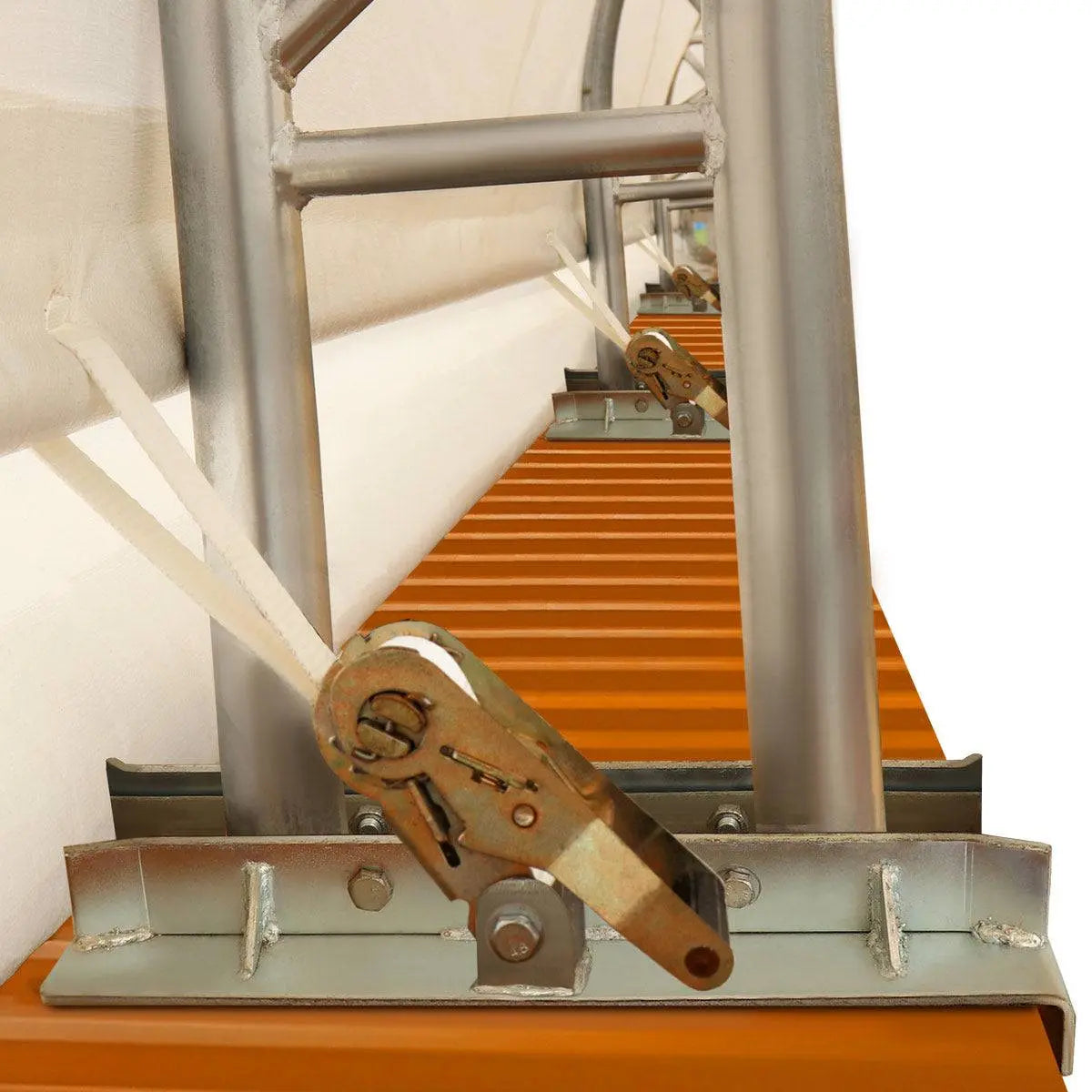 TMG Industrial 40' x 40' Dual Truss Container Shelter with Heavy Duty 21 oz PVC Cover, Fully Enclosed front and back endwalls, TMG-DT4041CG