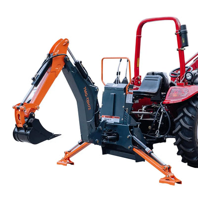 TMG Industrial 6-FT 3-Point Hitch Swing Backhoe Attachment, 12” Bucket Included, 20-65 HP Tractor, 97” High Reach, Category 1 & 2 Hookups, TMG-TBH72