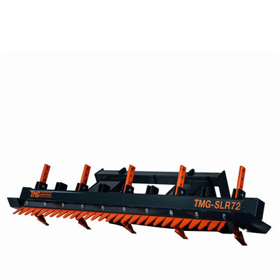 TMG Industrial 72” Skid Steer Land Ripper w/Rake Comb, Scarifier, Dethatcher, Forward & Reverse, Depth Adjustable Ripping Teeth, TMG-SLR72