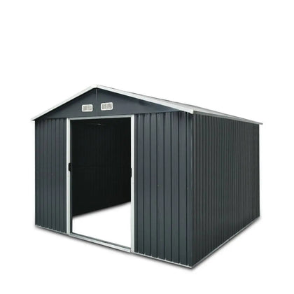 8' x 10' Galvanized Apex Roof Metal Shed, 29 GA Corrugated Metal, 67" Edge Height, TMG-MS0810 (Discontinued – No Longer Available)
