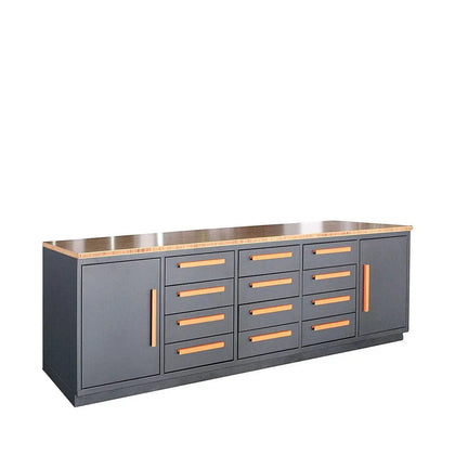 Heavy Duty 10-FT 12 Drawer Bamboo Table Top Workbench, Two Cabinets, All-in-One Welded Frame, Ball Bearing Slides, TMG-WB10B (Discontinued – No Longer Available)