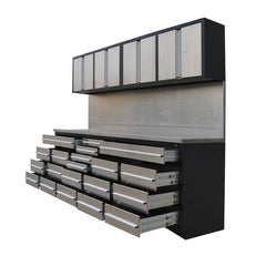 TMG Heavy Series™ 10-Ft Stainless Steel Workbench with 20 Lockable Drawers & Cabinets, TMG-WBC20DS