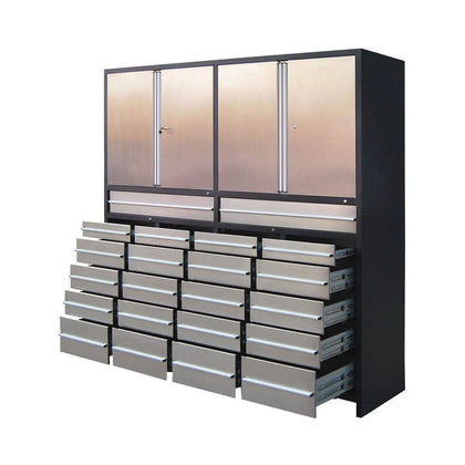TMG Industrial Pro Series Coffre de rangement en acier inoxydable à 22 tiroirs de 7 pieds avec poignées en aluminium brossé, armoires supérieures, cadre soudé tout-en-un, serrures à clé identique, TMG-SC22DS
