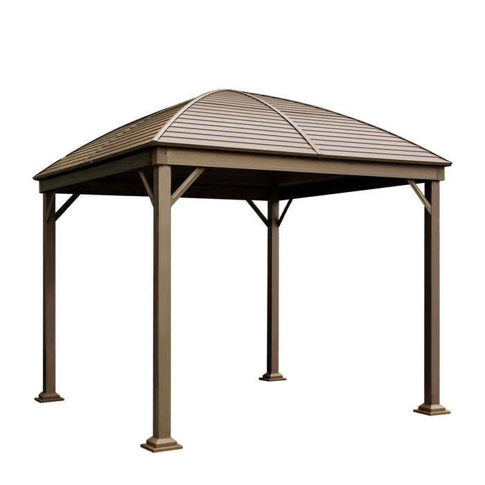 TMG Industrial 10’ x 10’ Hardtop Curved Steel Roof Patio Gazebo, Mosquito Nets & Curtains Included, TMG-LGZ10