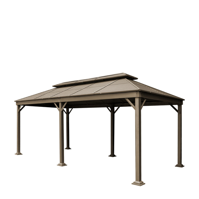 TMG Industrial 10’ x 20’ Hardtop, Double Tier Steel Roof Patio Gazebo, Mosquito Nets & Curtains Included, TMG-LGZ21