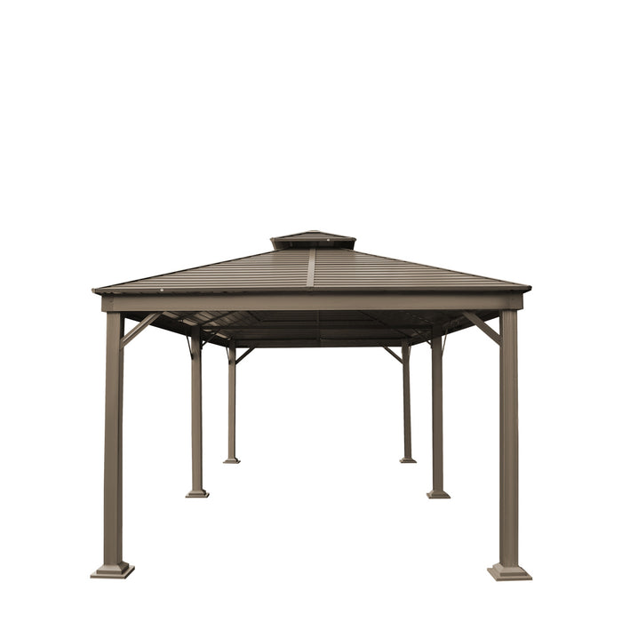 TMG Industrial 10’ x 20’ Hardtop, Double Tier Steel Roof Patio Gazebo, Mosquito Nets & Curtains Included, TMG-LGZ21