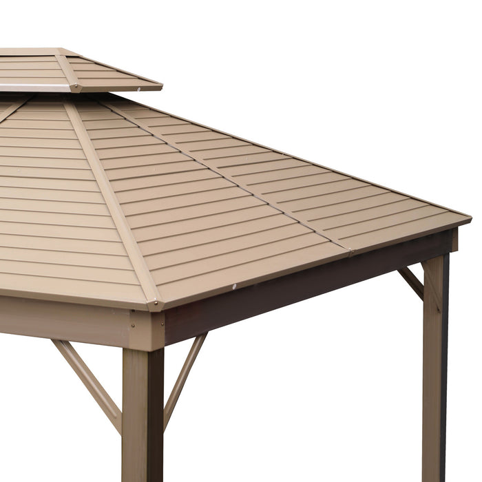 TMG Industrial 10' x 20' Hardtop, Double Tier Steel Roof Patio Gazebo, Moustiquaires et Rideaux Inclus, TMG-LGZ21