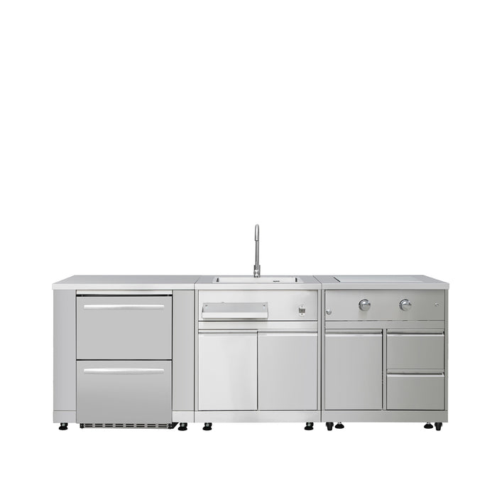THOR Kitchen Pro Series Ensemble de cuisine d'extérieur modulaire en acier inoxydable 7 pièces, réfrigérateur 35", barbecue 32", gril à gaz 4 brûleurs, évier, brûleur latéral, armoire d'angle, four à pizza, TMG-LKS10