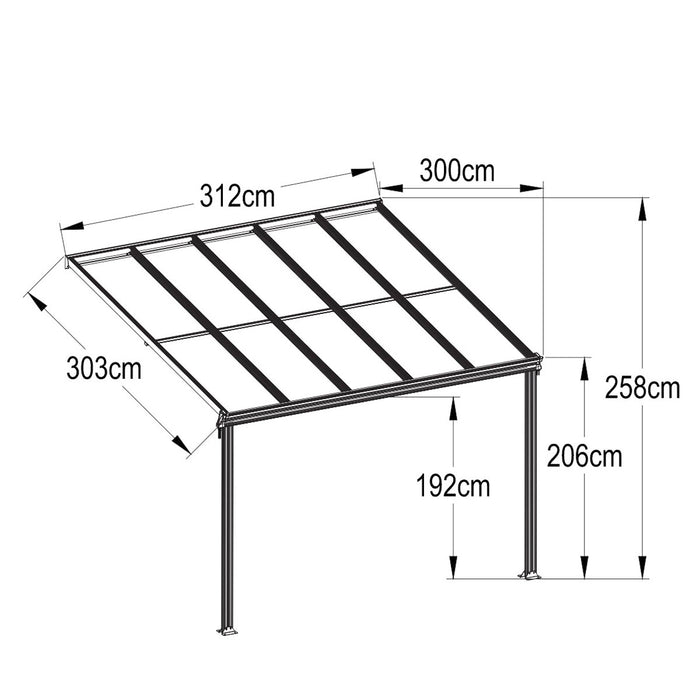 TMG Industrial 10’ x 10’ Aluminum Patio Cover with Clear Panels, TMG-LPC10