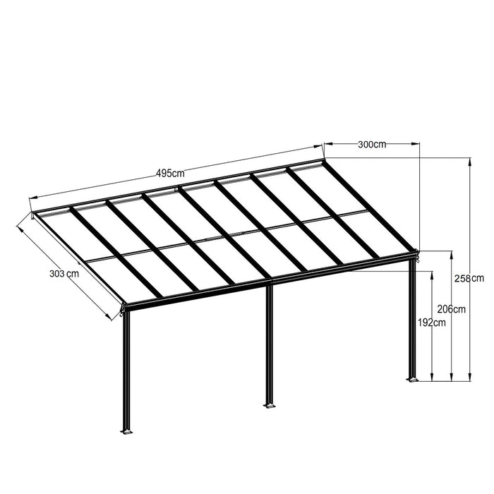 Abri de patio industriel en aluminium TMG 10' x 16' avec panneaux transparents, TMG-LPC16