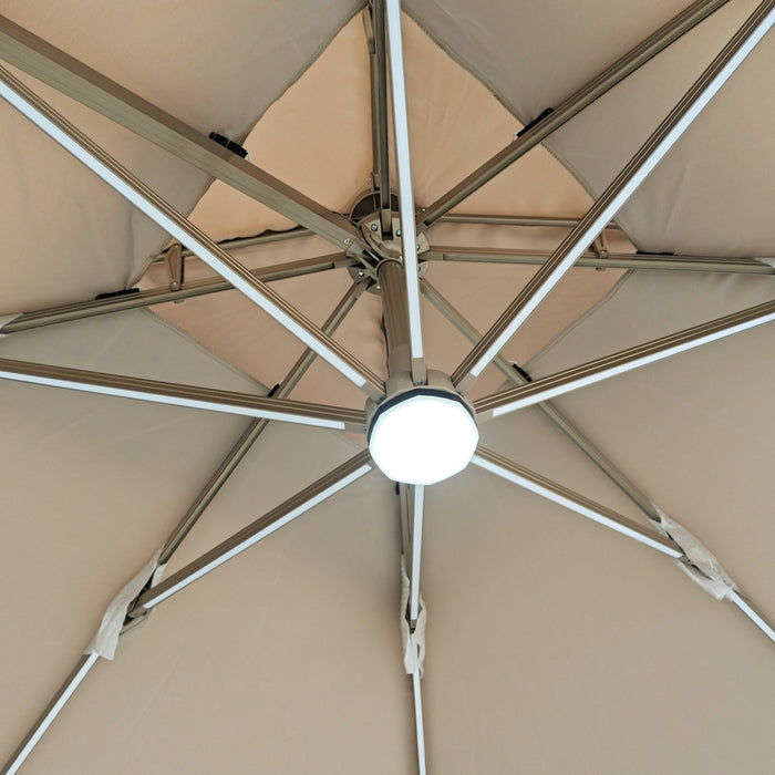 TMG Living Parasol en porte-à-faux de terrasse décalé de 10 pieds avec lumières LED et cadre en aluminium, qualité commerciale, base d'eau incluse, TMG-LUA10
