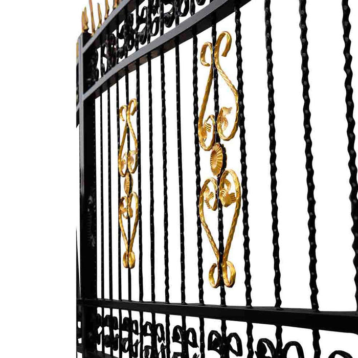 TMG Industrial 16-ft Bi-Parting Deluxe Wrought Iron Ornamental Gate, 100% Solid Forged Steel, Powder Coated, TMG-MG16