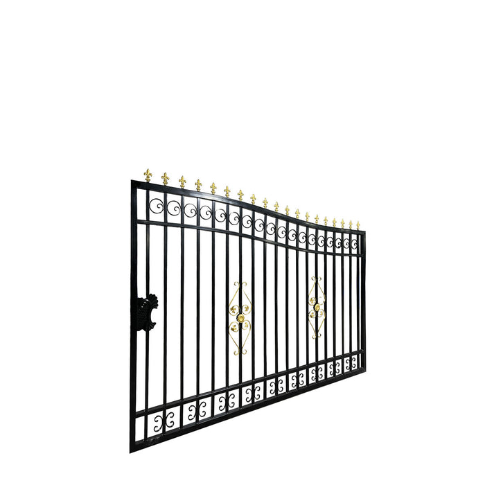 TMG Industrial 110-ft Bi-Parting Ornamental Wrought Iron Gate & Fence Panels Combo Pack, All Steel, Powder Coated, TMG-MG110P