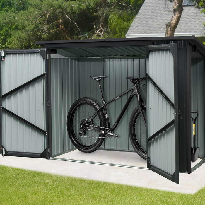 TMG Abri de garage industriel en métal pour bicyclettes de 4 pi x 8 pi, métal ondulé de calibre 29, bord supérieur de 70 po, TMG-MS0408