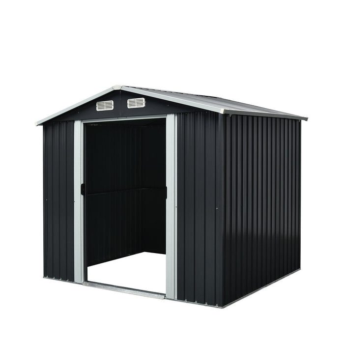 TMG Industrial 6’ x 8’ Galvanized Apex Roof Metal Shed, 29 GA Corrugated Metal, 67” Edge Height, TMG-MS0608