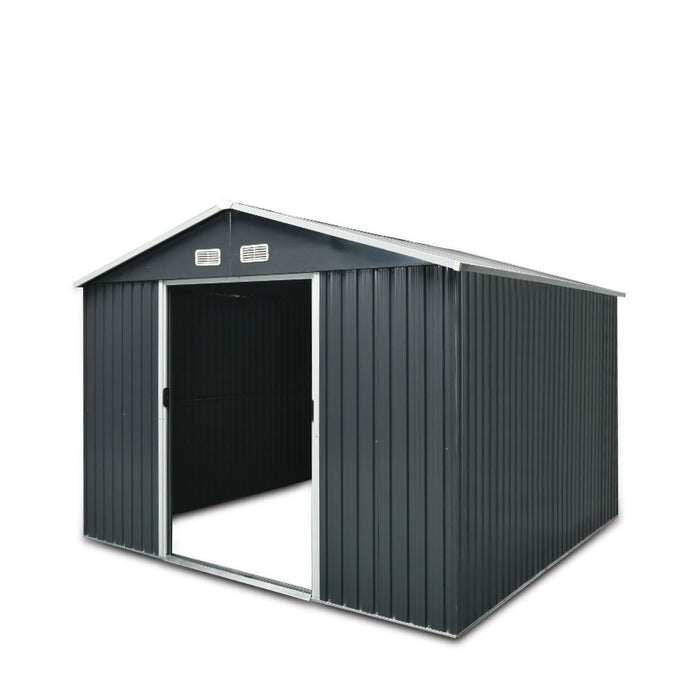 TMG Industrial 8’ x 10’ Galvanized Apex Roof Metal Shed, 29 GA Corrugated Metal, 67” Edge Height, TMG-MS0810