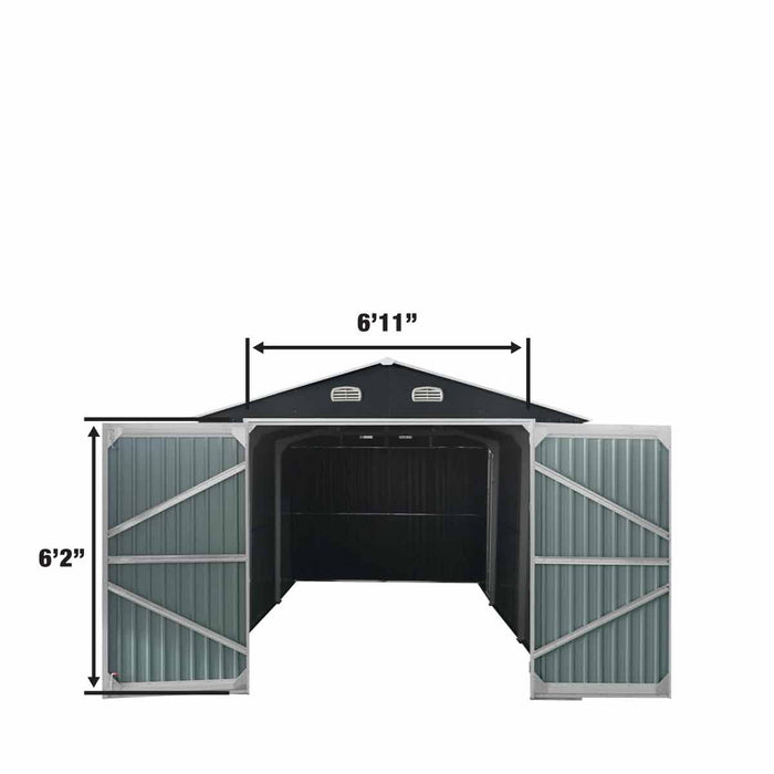 Abri de garage en métal TMG Industrial 10' x 20' avec portes avant doubles, hauteur maximale de 7'8", porte d'entrée latérale, espace au sol de 185 pieds carrés, TMG-MS1020A