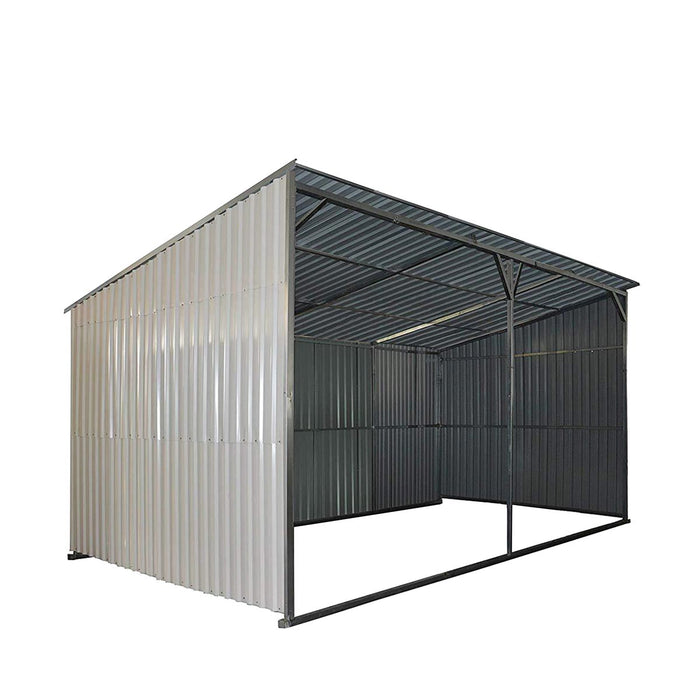 Abri à bétail en métal galvanisé TMG Industrial 12' x 20', 240 pieds carrés, panneaux ondulés 27 GA, montage sur patin coulissant, TMG-MS1220L