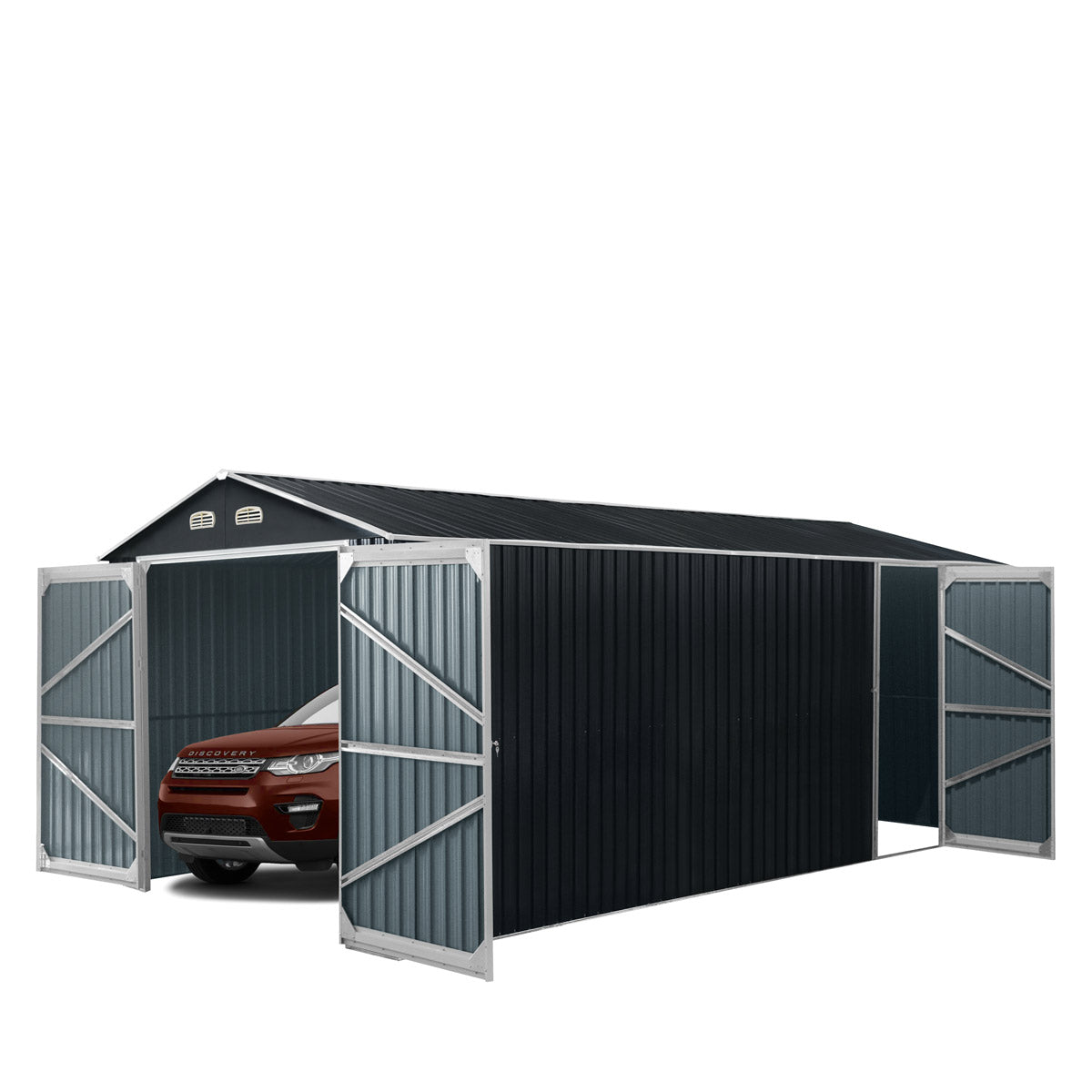 TMG Industrial 10’ x 20’ Metal Garage Shed with Double Front Doors, 7’8”  Peak Height, Side Entry Door, 185 Sq-Ft Floor Space, TMG-MS1020A