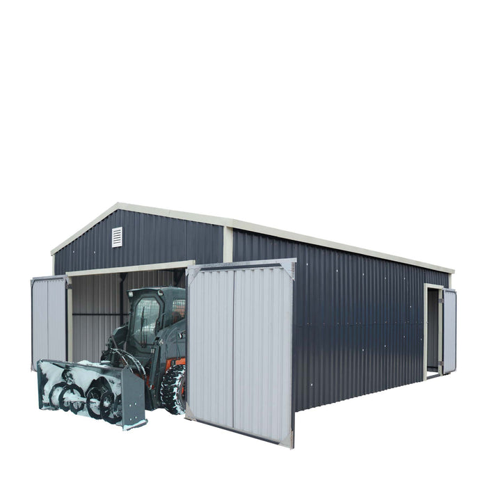 Abri de garage industriel en métal TMG 16 pi x 24 pi avec portes avant doubles, hauteur maximale de 10 pi, porte d'entrée latérale, surface au sol de 384 pieds carrés, TMG-MS1624