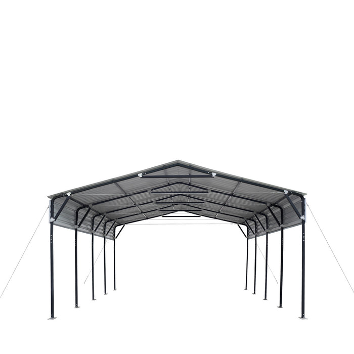 TMG Industrial 20’ x 20’ Metal Shed Carport, 10’ Open Sidewalls, 400 Sq-Ft, 27 GA Corrugated Panels, TMG-MSC2020