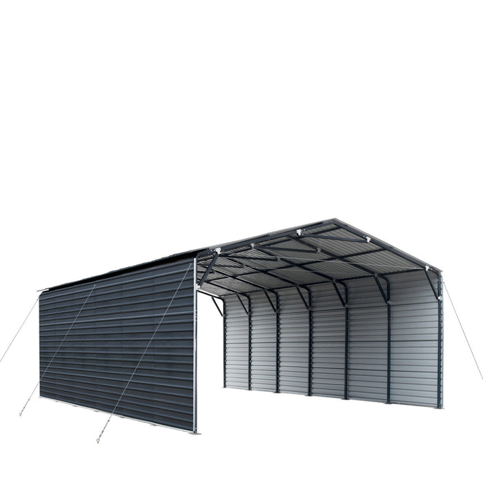 TMG Industrial 20’ x 30’ Metal Shed Carport, 10’ Enclosed Sidewalls, 600 Sq-Ft, 27 GA Corrugated Panels, TMG-MSC2030F
