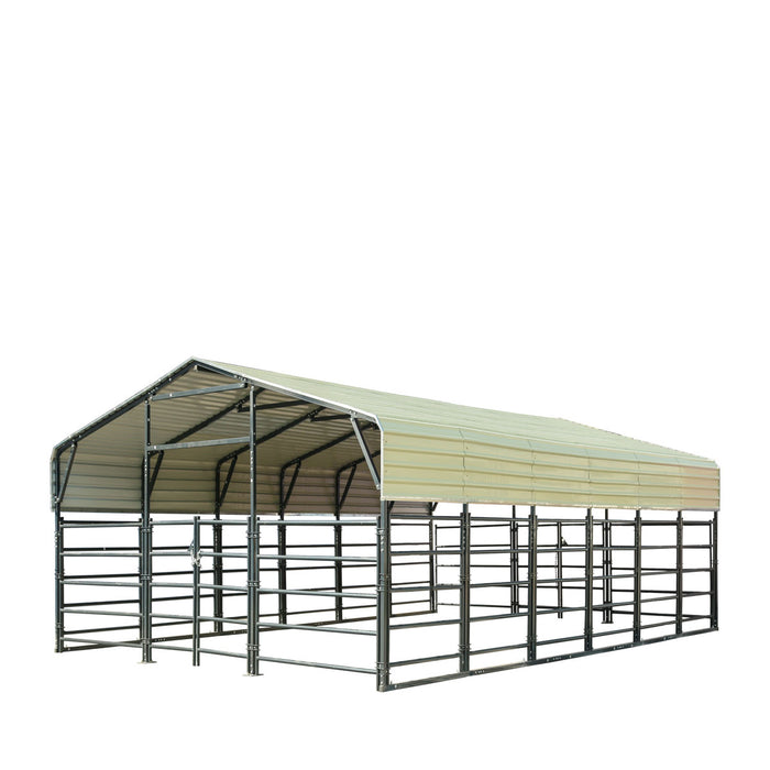 TMG Industrial 20' x 30' Bétail Corral Panel Metal Shed, 7' Sidewall Height, 5' Corral Panel Height, 600 Sq-Ft, 27 GA Corrugated Panels, TMG-MS2030LC
