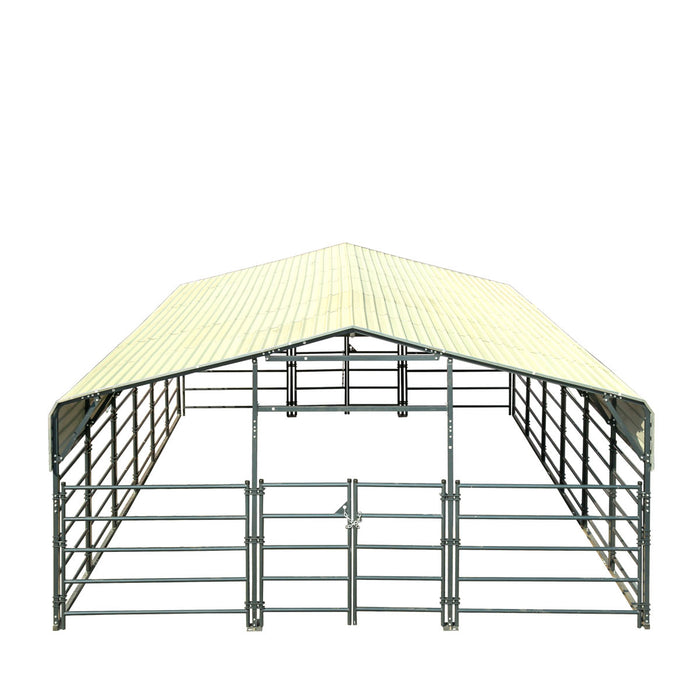 TMG Industrial 20' x 30' Bétail Corral Panel Metal Shed, 7' Sidewall Height, 5' Corral Panel Height, 600 Sq-Ft, 27 GA Corrugated Panels, TMG-MS2030LC
